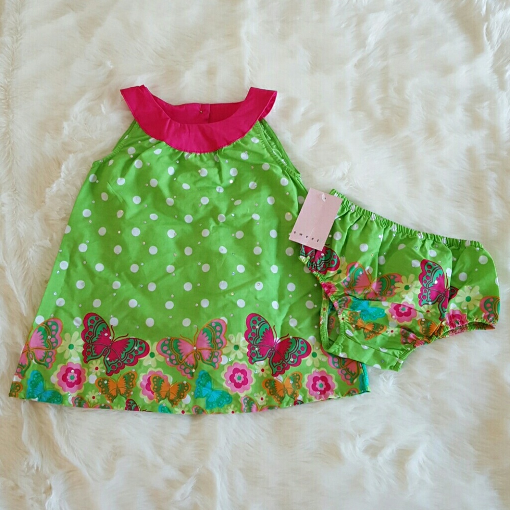 Sweet Brand Sequin Butterfly and Flower Dress